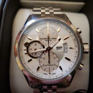 Raymond Weil Freelancer Ivory Dial Men's Chronograph Watch 7730-ST-65025 NIB